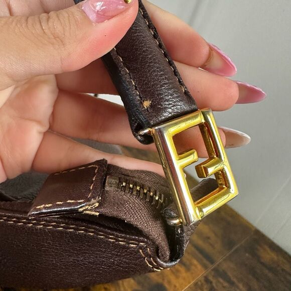 FENDI‎ Vintage Brown Leather Shoulder Tote Bag Large - Picture 8 of 16